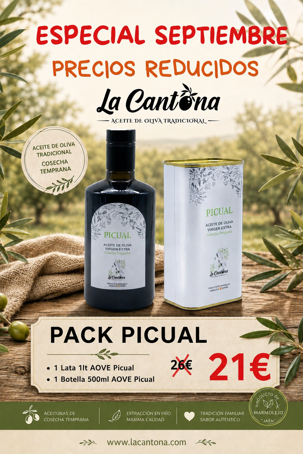 PACK PICUAL "LATA 1L + BOTELLA 500 AOVE PICUAL"